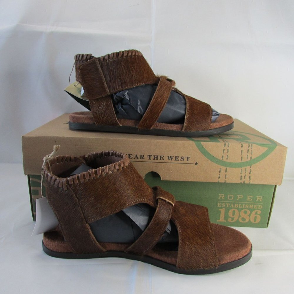 Roper Women's Free Spirit Hair On Hide Leather Flat Sandals - Tan